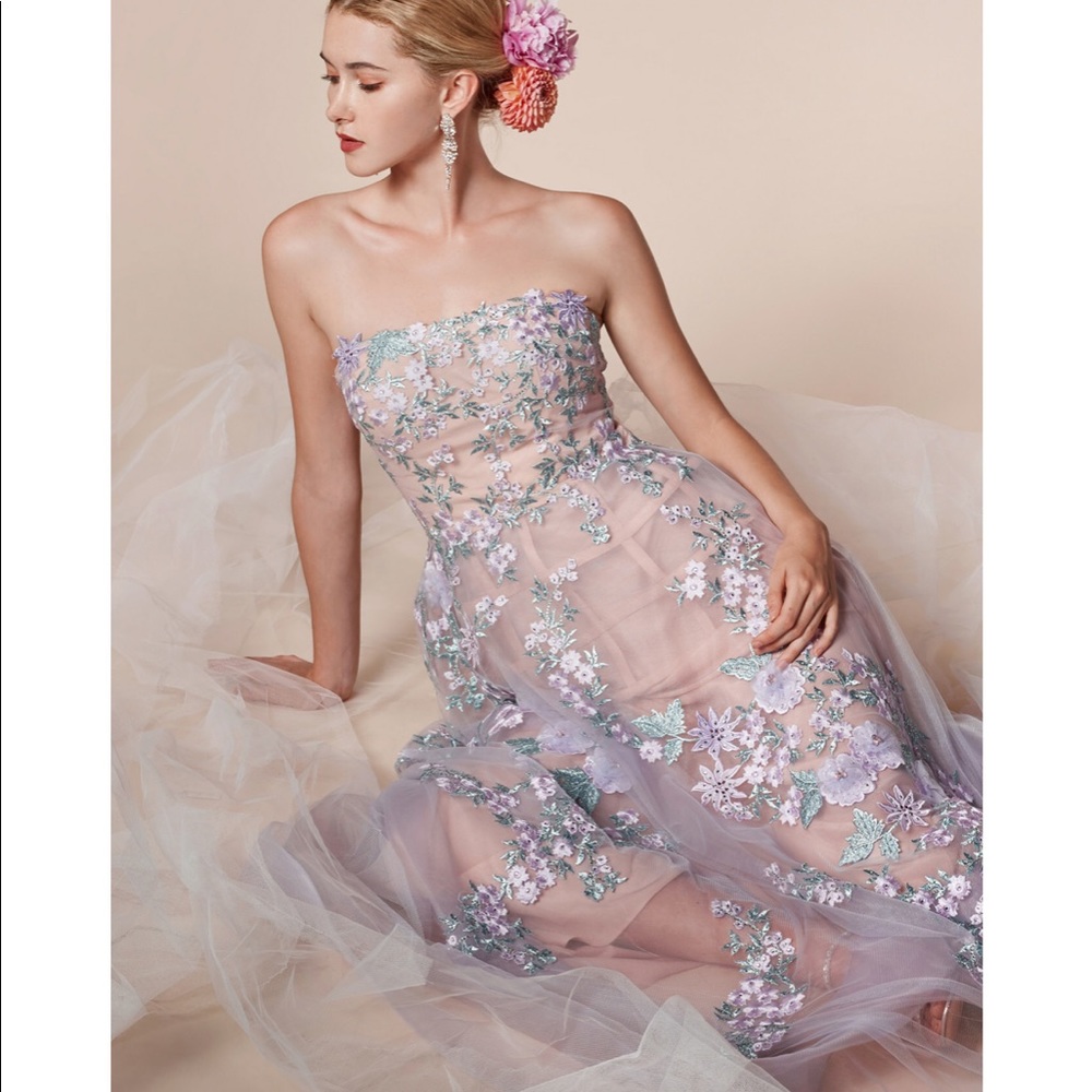 Lilac floral A-line prom dress